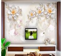 Flor Blanca Tridimensional Mariposa Cisne 3D Papel Pintado Pared Fácil Instalación Oficina Sala Estar Sofá Dormitorio TV Fondos Decoración-300cm×210cm