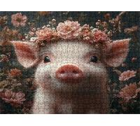 Flor Cerdo Puzzle 1500 Piezas Adultos, Rompecabezas con Letras en la Parte Posterior - Piezas Que Encajan Perfectamente, Reto de Concentración, Regalo para Mujer y Decoración Hogar, 87 x 57 cm w0-317