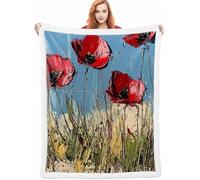 Flor Cobijas de Invierno, Rojo Manta Sofa Invierno 130x150cm, Mantas para Cama Suave Acogedora Cálida y Esponjosa Reversible, Sensación de Cachemira Cálida y Acogedora para Sofá Cama y Sillón A-5849