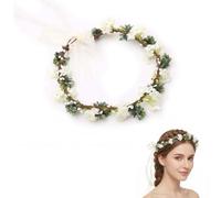 Flor Corona Diadema, Novia Corona Boda Halo Guirnalda, Diadema de flores para Dama de Honor con Cinta Ajustable, para Fotografía de Viajes de Luna de Miel, Ceremonia de Boda Nupcial (Verde y Blanco)