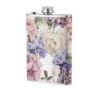 Flor de acuarela floral,Frasco de acero inoxidable 304 de 8 oz con funda de cuero sintético, frasco de bolsillo para licor plano para exteriores