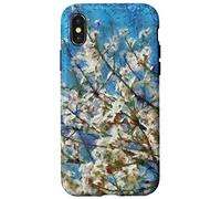 Flor de almendro y cielo azul en estilo artístico punteado Carcasa para iPhone X/XS
