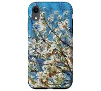 Flor de almendro y cielo azul en estilo artístico punteado Carcasa para iPhone XR