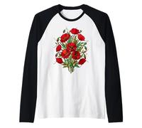 Flor de Amapola manchada Mosaico Rojo Amapolas Florales Camiseta Manga Raglan