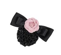 Flor de cabeza femenina Joyería profesional Enfermera Azafata Banco Red for el cabello Trabajo Pan Clip for el cabello Parte posterior de la cabeza Tocado(PinkFlower Net)