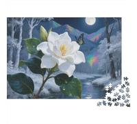 Flor de Camelia Blanca Puzzle para Adultos Puzzle de 1000 Piezas Bosque Nocturno en el Lago Relajante Regalo Familiar 52x38cm/1000pcs