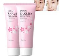 Flor de Cerezo Sakura Iluminadora Limpiador Facial Espumoso Suave Piel opaca Revivally, Piel Equilibrada Cutis y Brillo Amplificadores Brillo, Fragancia Fresca y Acogedora (2 piezas)