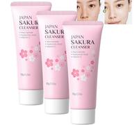 Flor de Cerezo Sakura Iluminadora Limpiador Facial Espumoso Suave Piel opaca Revivally, Piel Equilibrada Cutis y Brillo Amplificadores Brillo, Fragancia Fresca y Acogedora (3 piezas)