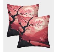 Flor de Cerezo Scene Juego De Funda De Almohada Cuadrada Paisaje japonés Art para Sofá Dormitorio Coche 50x50cm 2 Paquetes