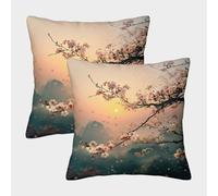 Flor de cerezos Sunset Funda De Cojín Cuadrada 50x50cm 2 Paquetes Nature Paisaje Art con Cremallera Decorativa Invisible para Muebles