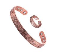 Flor de Ciruelo: 1 Pulsera Magnética, 1 Anillo, Pulsera de Cobre Ajustable, Antiestática para Mujer, Accesorios Retro de Moda