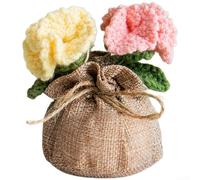 Flor de clavel de ganchillo diseñada para una exhibición floral realista, acento en maceta de flores secas hechas a mano para un estilo contemporáneo del interior del hogar (A)