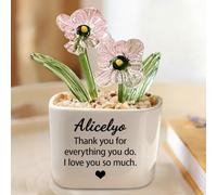 Flor de cristal personalizada para el día de la madre, mes de nacimiento, con texto en inglés "Thank You For Everything You Do I Love You So Much", tulipanes eternos en maceta de cerámica, regalo para