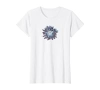 Flor de Dalia Azul y Marrón Camiseta gráfica económica, Mujer, Blanco, M