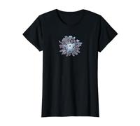 Flor de Dalia Azul y Marrón Camiseta gráfica económica, Mujer, Negro, L