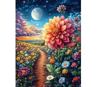 Flor de dalia en una pradera bajo la luna Rompecabezas 300 Piezas Cartón Para Expertos Vida silvestre y mascotas Actividad Familiar Educativa Hobby Colección Reunión Familiar Juegos Regalo Sorpresa 30