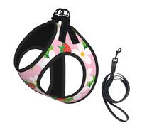 Flor de Fresa Rosa con Hojas Verdes,Arnés para Mascotas, arnés Reflectante Ajustable para Perros,L