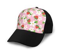 Flor de Fresa Rosa con Hojas Verdes,Gorra de béisbol clásica Ajustable, Gorra de papá, Gorra de Camionero Unisex.