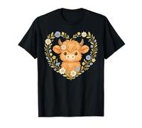 Flor de Ganado Kawaii Highland Cow Daisy Heart Camiseta