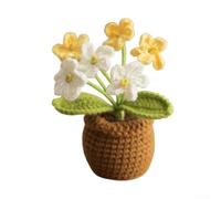 Flor de ganchillo hecha a mano Forget-Me-Not para mini maceta de punto, opción decorativa ligera para interiores de espacios pequeños (amarillo y blanco)
