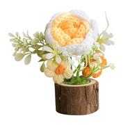 Flor de girasol de ganchillo hecha a mano en maceta de madera, mini punto para escritorio del hogar, tejido para profesores, mujeres, amantes, compañeros de clase (1 girasol) Vkz124 (amarillo, 14 cm)