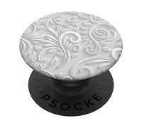 Flor de Grabado Blanco Puro PopSockets Agarre y Soporte para Teléfonos y Tabletas