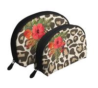 Flor de Hibisco Leopardo, Bolsa de Maquillaje de Concha, Monedero pequeño para Mujer, Bolsa de artículos de tocador, Bolsa de cosméticos, 2 Piezas
