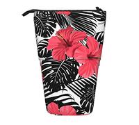 Flor de Hibisco Rojo en Estuche de lápices con Estampado en Auge, Estuche de lápices de pie, Estuche de bolígrafo de papelería telescópico, Estuche de lápices de pie con Cremallera