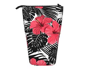 Flor de Hibisco Rojo en Estuche de lápices con Estampado en Auge, Estuche de lápices de pie, Estuche de bolígrafo de papelería telescópico, Estuche de lápices de pie con Cremallera