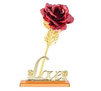 Flor De Hoja De Oro De 24 Quilates, Flores Artificiales De Rosas De Oro, Regalo Romántico Del Día De San Valentín De Rosas Artificiales Para La Decoración De La Mesa Del Hogar(rojo)