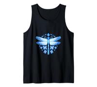 Flor de insecto libélula azul y hortensias en Pixel Art Camiseta sin Mangas