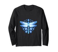 Flor de insecto libélula azul y hortensias en Pixel Art Manga Larga