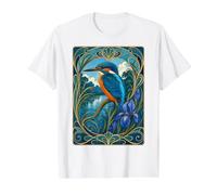 Flor de Iris modernista Kingfisher Bird Camiseta gráfica económica, Hombre, Blanco, M