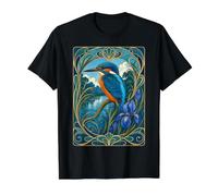 Flor de Iris modernista Kingfisher Bird Camiseta gráfica económica, Hombre, Negro, L