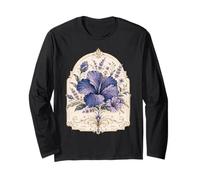 Flor de jardín Vintage botánica Floral Hibisco púrpura Manga Larga