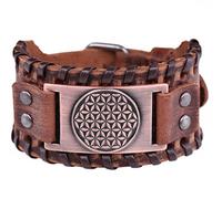 Flor de la vida pulsera de cuero para hombres infinito poder geométrico sagrado mandala pulsera talismán joyería regalo, Sin gemas.