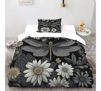 Flor de libélula Funda Edrojoon 2 Piezas con Impresión En 3D Aesthetic InsectsGarden con Funda Almohada Single（135x200cm） 100% Microfibra Juego De Cama para para Adultos Y Niñas