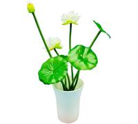 Flor de loto artificial bonsái en maceta, decoración realista de mesa, material PP, sin mantenimiento, 28 x 16 cm, rojo, rosa, morado, blanco, para el hogar, sala de estar, oficina, altar (blanco)