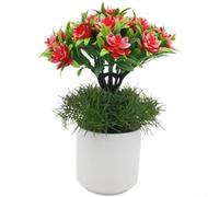 Flor de loto artificial de plástico hecha a mano pétalos realistas hojas decoración del hogar estante de mesa escritorio boda evento restaurante oficina adorno verde acento 25 cm (rojo)
