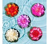 Flor de Loto Artificial, Flotantes Lirio De Agua Artificial, 5 Piezas Nenufares Flotantes Artificiales, Flores Artificiales de Lotus, para Estanque de Jardín, Fuente, Decoración de Acuarios