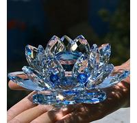 Flor de loto de cristal para decoración de hogar, con colores, para regalo de cumpleaños o boda, Cristal transparente, azul