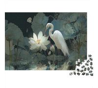 Flor de Loto y Garza Blanca Rompecabezas para Adultos || 38x26cm/1000pcs Juegos Educativos De Decoración del Hogar