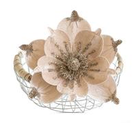 Flor de magnolia artificial de Navidad, rama de flores de simulación, decoración de árbol de Navidad, púas de Navidad para el hogar y para uso festivo de temporada (dorado)