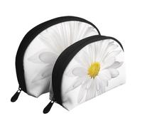 Flor de Margarita Blanca con corazón Amarillo Brillante, Bolsa de Maquillaje de Concha, Monedero pequeño para Mujer, Bolsa de artículos de tocador, Bolsa de cosméticos, 2 Piezas