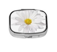 Flor de margarita blanca con corazón amarillo brillante, Pastillero cuadrado para bolsillo o monedero, pequeño contenedor de pastillas, organizador de pastillas de viaje