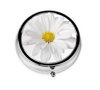 Flor de margarita blanca con corazón amarillo brillante, Pastillero, Pastillero redondo Pequeño contenedor de pastillas Organizador de pastillas de viaje