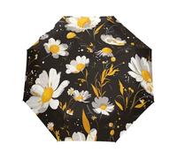 Flor De Margarita Blanca Y Negra Paraguas Plegable Automático Paraguas de Viaje Mujer Niño Niña Protección UV Resistencia Viento Impermeable