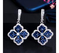 Flor de nieve colgante Azul de circón cúbico Pendientes de caída larga para mujeres accesorios