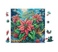 Flor de nochebuena con piñas Puzzle 100 Piezas Papel Adolescentes Actividad Días Libres Actividad Mente Colección Rompecabezas Regalo Creativo 28x28cm