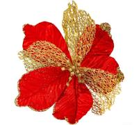 Flor de Pascua artificial Decoración de flores de Navidad con forma de hoja de arce Material de tela para corona de árbol festivo y exhibición de temporada 26 x 20 cm individual o paquete de 4 (rojo)